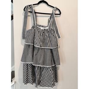 HYACINTH HOUSE Black Gingham Tiered Mini Donna Dress‎